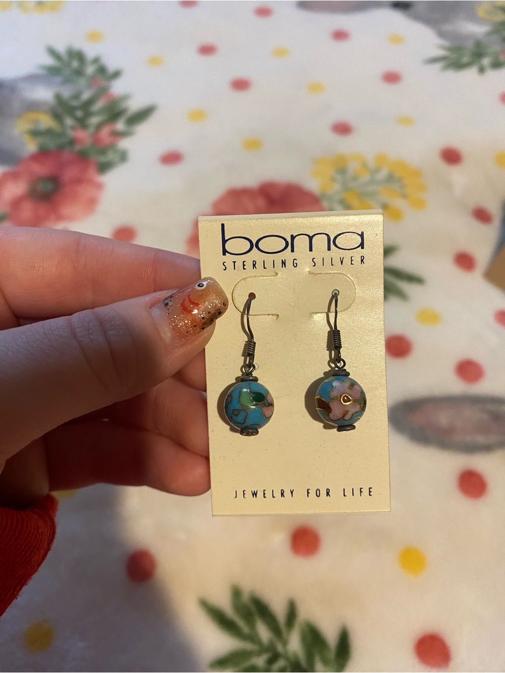 Sterling Silver Blue Floral Glass Drop Earrings